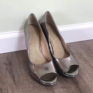 Silver metallic high heel peep toe shoes